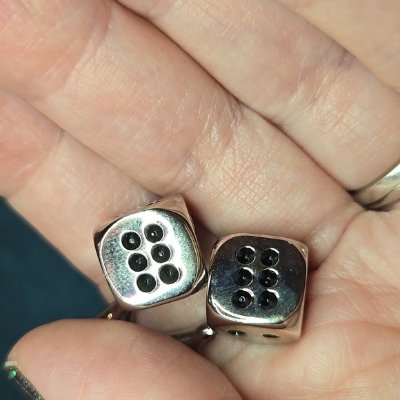 Silver and Black Modern Dice Stainless Steel Cuff Links Brand New - Picture 5 of 11